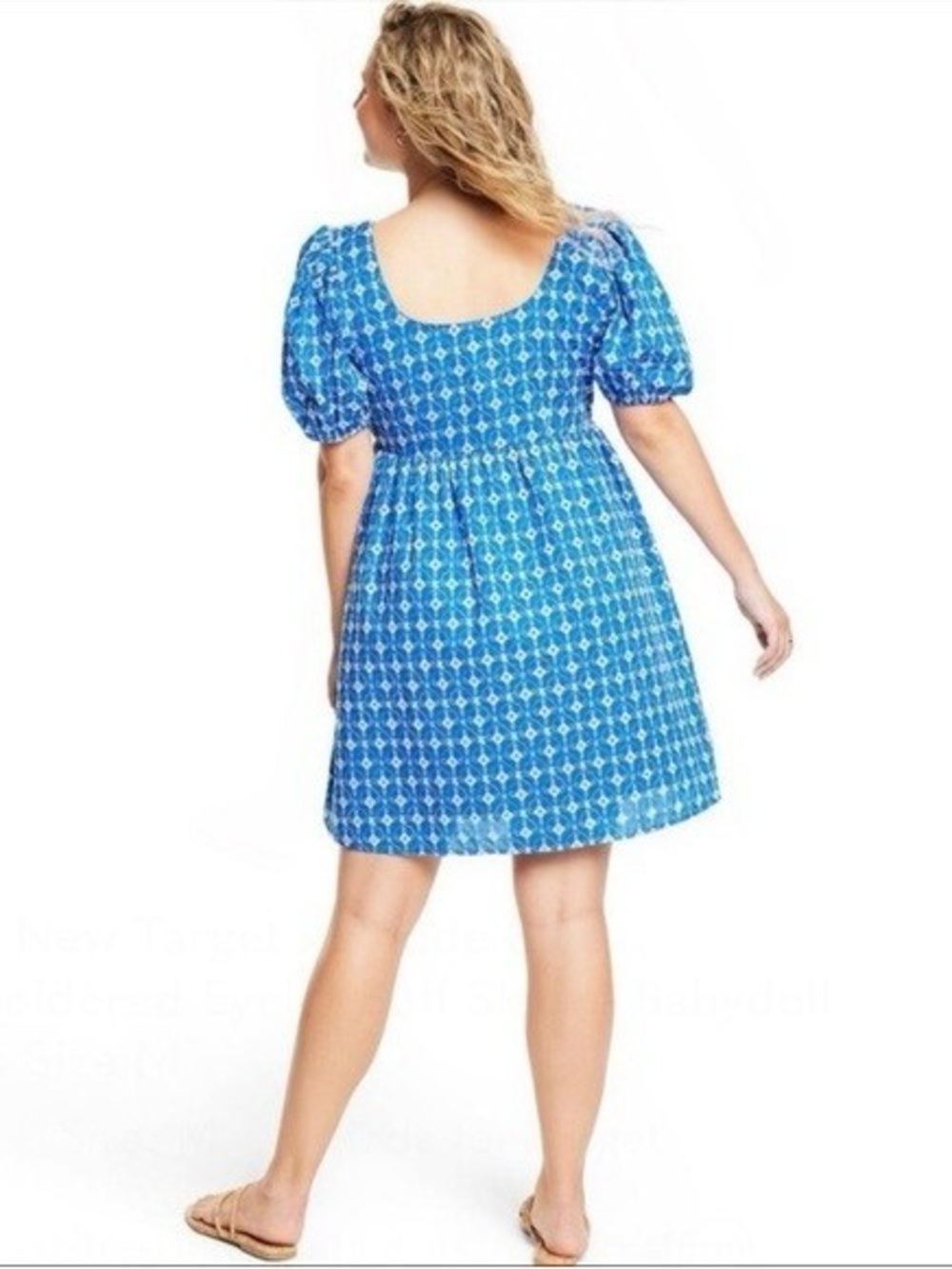 Like New RHODE Blue Embroidered Eyelet Babydoll Mini Dress | Women’s Plus XXL - Picture 15 of 16